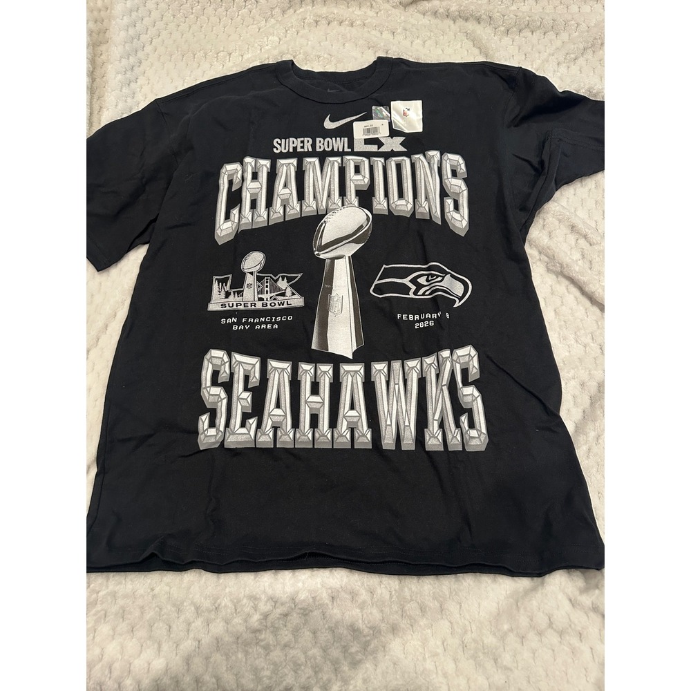 Nike NFL Super Bowl LX Champions Seattle Seahawks Black T-Shirt Mens Medium NWT